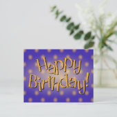 Carte Postale Happy Birthday Yellow Polka Dot Text Blue Bkgrd (Debout devant)