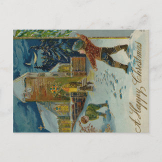 Carte Postale Happy Christmas - Vintage snowball fight postcard