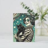 Carte Postale Happy Circus Clown Woman et un chat noir (Debout devant)
