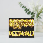 Carte Postale Happy Deepavali Neon Gold Diwali Lights Typographi (Debout devant)