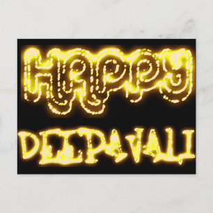 Carte Postale Happy Deepavali Neon Gold Diwali Lights Typographi