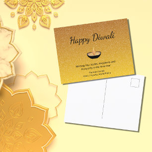 Carte Postale Happy Diwali Parties scintillant Gold Diya lampe à