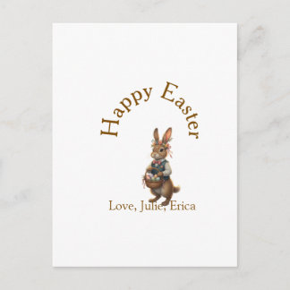 Carte Postale Happy Easter brown bunny with eggs love add name 