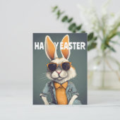 Carte Postale Happy Easter Bunny Orange Sung Funny (Debout devant)