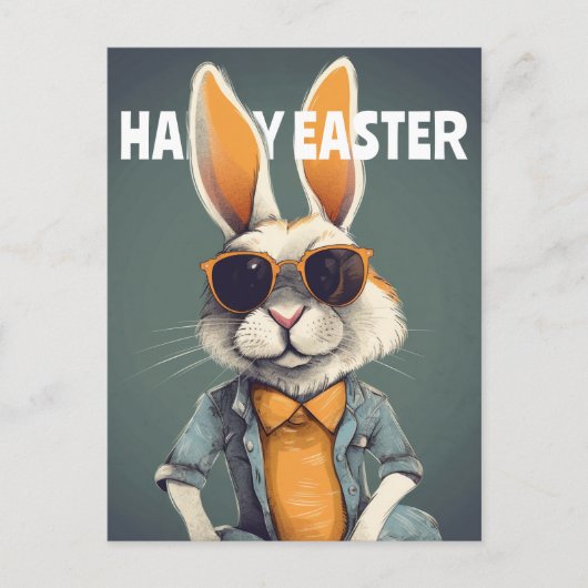 Carte Postale Happy Easter Bunny Orange Sung Funny (Devant)