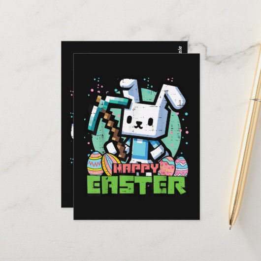 Carte Postale Happy Easter Bunny Pixel Game  (Devant/Arrière en situation)