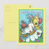 CARTE POSTALE HAPPY EASTER FLUTTERBUN RABBIT, FUNNY BUNNY FAIRY (Devant / Derrière)