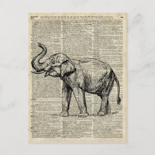 Carte Postale Happy Elephant Over Vintage Dictionary Page de liv