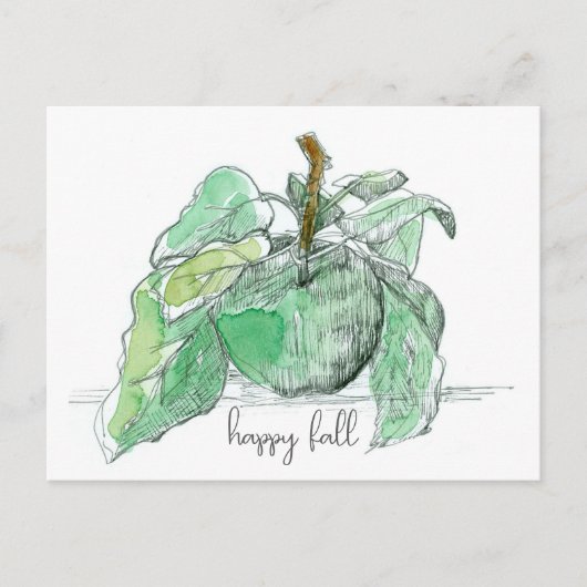 Carte Postale Happy Fall Green Fruit Feuille Aquarelle (Devant)