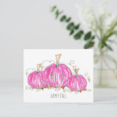 Carte Postale Happy Fall Rose Citrouille Feuille Aquarelle (Debout devant)