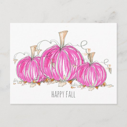 Carte Postale Happy Fall Rose Citrouille Feuille Aquarelle (Devant)