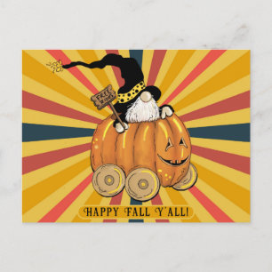 Carte Postale Happy Fall Y'all mignon Gnome Citrouille coloré