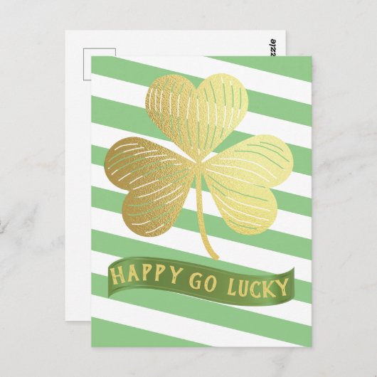 Carte Postale Happy Go Lucky Gold Shamrock St Patrick's Day (Devant / Derrière)
