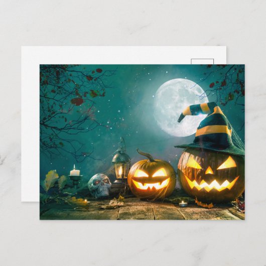 Carte Postale Happy Halloween Art drôle Jack-o'-lantern Hallowee (Devant / Derrière)