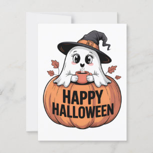 Carte postale Happy Halloween Caffeine Fantôme