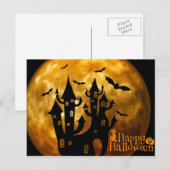Carte postale Happy Halloween Castle et Pleine lun (Devant / Derrière)