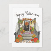 Carte Postale Happy Halloween Chat aquarelle (Devant / Derrière)