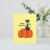Carte Postale Happy Halloween, chat noir/citrouille, (Debout devant)