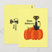 Carte Postale Happy Halloween, chat noir/citrouille, (Devant / Derrière)