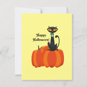 Carte Postale Happy Halloween, chat noir/citrouille,