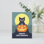 Carte Postale Happy Halloween Chat noir et Citrouille (Debout devant)