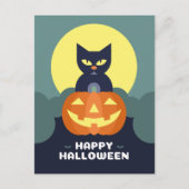 Carte Postale Happy Halloween Chat noir et Citrouille (Devant)