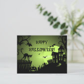 Carte Postale Happy Halloween Chat noir Maison hantée (Debout devant)