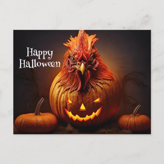 Carte Postale Happy Halloween Chicken Rooster Citrouille papier  (Devant)