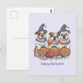 Carte Postale Happy Halloween Citrouille anglais Bulldogs (Devant / Derrière)