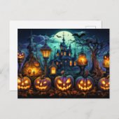 Carte Postale Happy Halloween Citrouilles effrayants (Devant / Derrière)