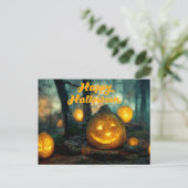 Carte Postale Happy Halloween Citrouilles et Spider Web (Debout devant)