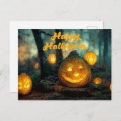 Carte Postale Happy Halloween Citrouilles et Spider Web (Devant / Derrière)