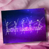 Carte Postale Happy Halloween dansant squelette neon soirée de d