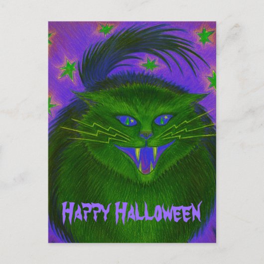 Carte postale "Happy Halloween" de Chat effrayant (Devant)