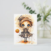 Carte Postale Happy Halloween Eerie Citrouille fille (Debout devant)