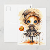 Carte Postale Happy Halloween Eerie Citrouille fille (Devant / Derrière)
