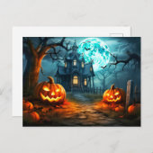 Carte Postale Happy Halloween Éffrayant Haunted Dwelling (Devant / Derrière)