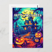 Carte Postale Happy Halloween Éffrayant Haunted House (Devant / Derrière)