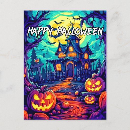 Carte Postale Happy Halloween Éffrayant Haunted House (Devant)