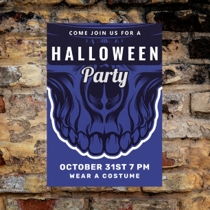Carte Postale Happy Halloween Fête Blue Skeleton