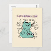 Carte Postale Happy Halloween Frankenstein Chat (Devant / Derrière)