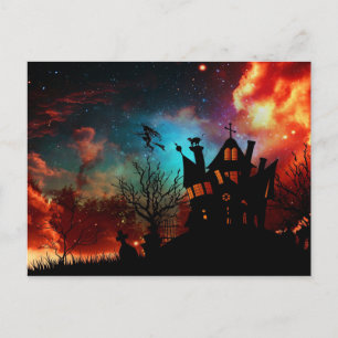 Carte Postale Happy Halloween Haunted House and Witch