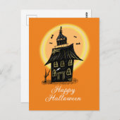 Carte Postale Happy Halloween Haunted House Black Orange (Devant / Derrière)