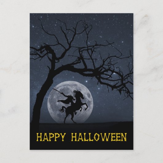 Carte Postale Happy Halloween Horseman sans tête pleine lune (Devant)
