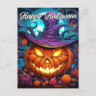 Carte Postale Happy Halloween Illustration Citrouille fâcheuse