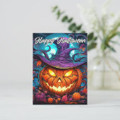 Carte Postale Happy Halloween Illustration Citrouille fâcheuse (Debout devant)