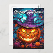 Carte Postale Happy Halloween Illustration Citrouille fâcheuse (Devant / Derrière)