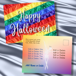 Carte Postale Happy Halloween LGBT drapeau arc-en-ciel gay color