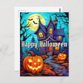Carte Postale Happy Halloween - Maison hantée (Devant / Derrière)