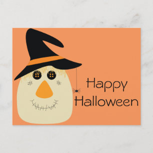 Carte Postale Happy Halloween mignonette Scarecrow et Spider